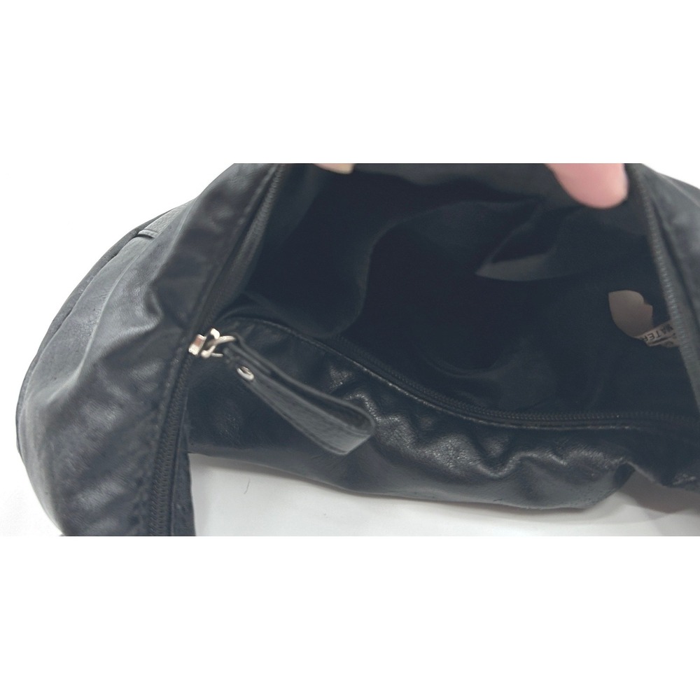 Black Faux Leather Crescent Hobo Shoulder Bag Silver Stud Accents Y2K Style - Picture 4 of 7